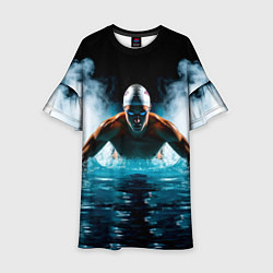 Платье клеш для девочки Плавание брассом в дыму, цвет: 3D-принт