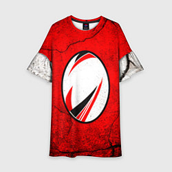 Платье клеш для девочки Красно-белый мяч для регби, цвет: 3D-принт