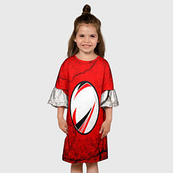 Платье клеш для девочки Красно-белый мяч для регби, цвет: 3D-принт — фото 2