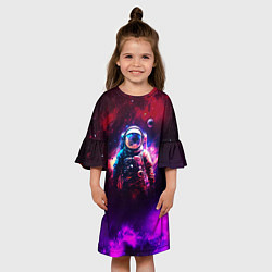 Платье клеш для девочки Космонавт пламенный, цвет: 3D-принт — фото 2