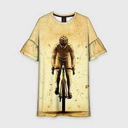 Платье клеш для девочки Трековый велосипедист на бежевом, цвет: 3D-принт