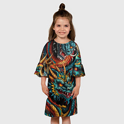 Платье клеш для девочки Татуировка дракона ирезуми, цвет: 3D-принт — фото 2