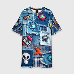 Платье клеш для девочки Пиксельный космос, цвет: 3D-принт