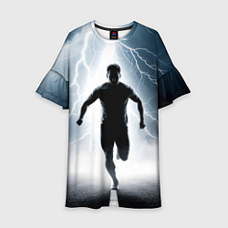 Платье клеш для девочки Спринтер в грозу, цвет: 3D-принт