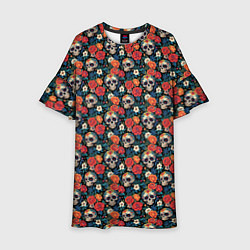 Платье клеш для девочки Черепа и цветы Santa Muerte, цвет: 3D-принт