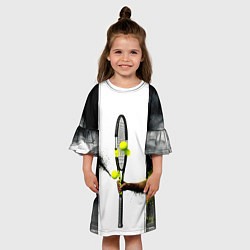 Платье клеш для девочки Ракетка в черном дыму, цвет: 3D-принт — фото 2
