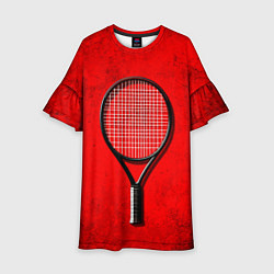 Платье клеш для девочки Теннисная ракетка на красном, цвет: 3D-принт