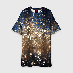 Платье клеш для девочки Золотые блестки на черно-синем фоне, цвет: 3D-принт