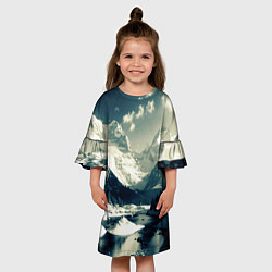 Платье клеш для девочки Река и горы снежные пейзаж, цвет: 3D-принт — фото 2