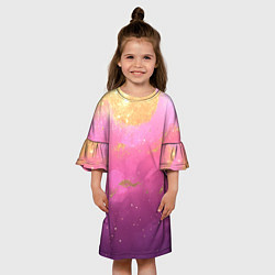 Платье клеш для девочки Розовый и золотой блеск текстура, цвет: 3D-принт — фото 2