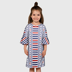 Платье клеш для девочки Полосатый морской орнамент с якорями, цвет: 3D-принт — фото 2