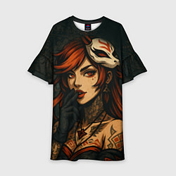 Платье клеш для девочки Рыжая девушка с маской лисы дерзкий стиль, цвет: 3D-принт