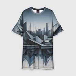 Платье клеш для девочки Небоскребы и скалы, цвет: 3D-принт