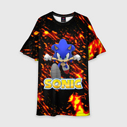 Платье клеш для девочки Sonic огенная текстура, цвет: 3D-принт