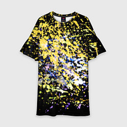 Платье клеш для девочки Желто синяя краска на черном, цвет: 3D-принт