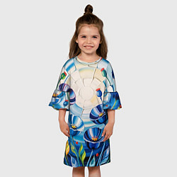 Платье клеш для девочки Импасто - синие маки в поле, цвет: 3D-принт — фото 2