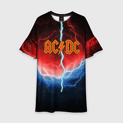 Платье клеш для девочки ACDC лого и молнии, цвет: 3D-принт