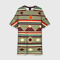 Платье клеш для девочки Этнический мотив с горами, цвет: 3D-принт
