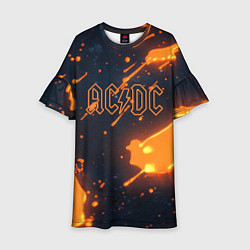 Платье клеш для девочки ACDC оранжевый логотип, цвет: 3D-принт