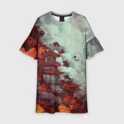 Платье клеш для девочки Башня в облаках, цвет: 3D-принт