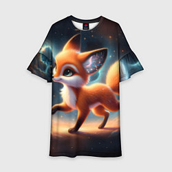 Платье клеш для девочки Лиса бежит по космическому простору, цвет: 3D-принт