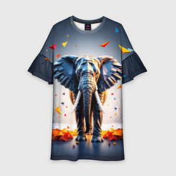 Платье клеш для девочки Геометрический слон и цветные полигоны, цвет: 3D-принт