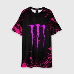 Платье клеш для девочки Monster energy неоновые краски лого, цвет: 3D-принт