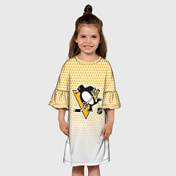 Платье клеш для девочки Питтсбург Пингвинз - желтый и белый, цвет: 3D-принт — фото 2