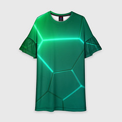 Платье клеш для девочки Зеленые неоновые плитки, цвет: 3D-принт