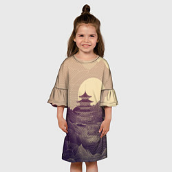 Платье клеш для девочки Ретро иллюстрация Японского храма, цвет: 3D-принт — фото 2