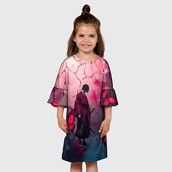 Платье клеш для девочки Одинокий самурай среди бабочек, цвет: 3D-принт — фото 2