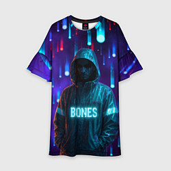 Платье клеш для девочки Bones в стиле киберпанк, цвет: 3D-принт