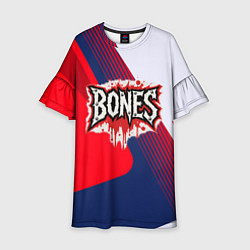 Платье клеш для девочки Bones лого на красной краске, цвет: 3D-принт