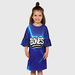 Платье клеш для девочки Bones белое лого на синих плитах, цвет: 3D-принт — фото 2