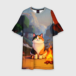 Платье клеш для девочки Котик в кубическом мире, цвет: 3D-принт