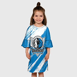 Платье клеш для девочки Даллас Маверикс - белый и синий, цвет: 3D-принт — фото 2