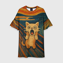 Платье клеш для девочки Котик Крик - вязаный нейроарт, цвет: 3D-принт