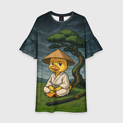 Платье клеш для девочки Утенок самурай - медитация, цвет: 3D-принт