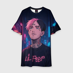Платье клеш для девочки LiL Peep - Неоновый аниме арт, цвет: 3D-принт
