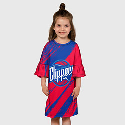 Платье клеш для девочки Клипперс - красно синие, цвет: 3D-принт — фото 2