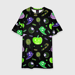 Платье клеш для девочки Halloween black pumpkin pattern, цвет: 3D-принт