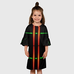 Платье клеш для девочки Neon green black red line, цвет: 3D-принт — фото 2