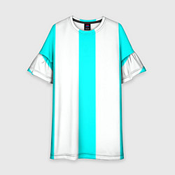 Платье клеш для девочки Color light blue white lines, цвет: 3D-принт