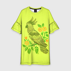Платье клеш для девочки Попугай с маргаритками, цвет: 3D-принт