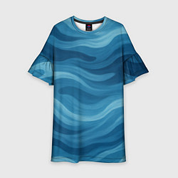 Платье клеш для девочки Камуфляжные синие волны, цвет: 3D-принт
