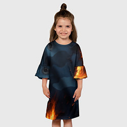 Платье клеш для девочки Разорванный синий камуфляж с огнем, цвет: 3D-принт — фото 2