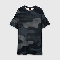 Платье клеш для девочки Текстура - камуфляжная синяя ткань, цвет: 3D-принт