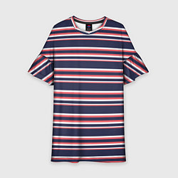 Платье клеш для девочки Полосы сине-кораловые, цвет: 3D-принт