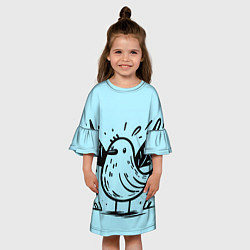 Платье клеш для девочки Чайка в стиле скетча, цвет: 3D-принт — фото 2