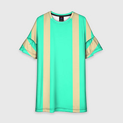 Платье клеш для девочки Color blue beige stripes, цвет: 3D-принт